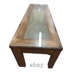 Vintage teak coffee table with glass top Mid-Century 139cm Long