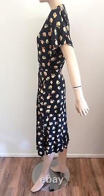 Vtg 1940s 40s Rayon Day Dress Birds Novelty Print Mid Century sz 10 EUC