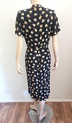 Vtg 1940s 40s Rayon Day Dress Birds Novelty Print Mid Century sz 10 EUC