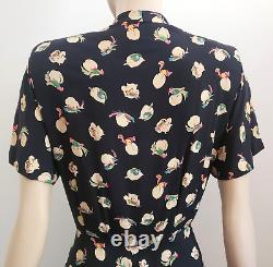 Vtg 1940s 40s Rayon Day Dress Birds Novelty Print Mid Century sz 10 EUC