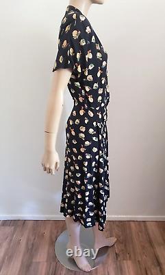 Vtg 1940s 40s Rayon Day Dress Birds Novelty Print Mid Century sz 10 EUC