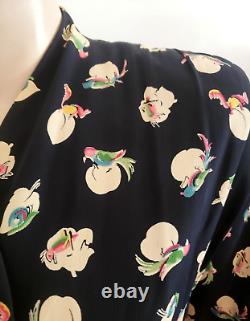 Vtg 1940s 40s Rayon Day Dress Birds Novelty Print Mid Century sz 10 EUC