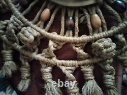 Vtg 70's MID Century 27 Handcrafted Jute Boho Macrame Working Clock Wall Art