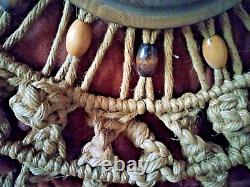 Vtg 70's MID Century 27 Handcrafted Jute Boho Macrame Working Clock Wall Art