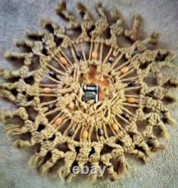 Vtg 70's MID Century 27 Handcrafted Jute Boho Macrame Working Clock Wall Art