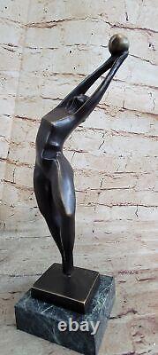 Vtg Abstract Mid Century Modern Brutalist Bronze Basketball Sports Art Sculpture