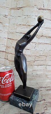 Vtg Abstract Mid Century Modern Brutalist Bronze Basketball Sports Art Sculpture