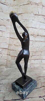 Vtg Abstract Mid Century Modern Brutalist Bronze Basketball Sports Art Sculpture