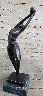 Vtg Abstract Mid Century Modern Brutalist Bronze Basketball Sports Art Sculpture