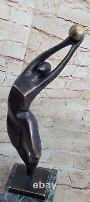 Vtg Abstract Mid Century Modern Brutalist Bronze Basketball Sports Art Sculpture