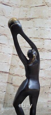 Vtg Abstract Mid Century Modern Brutalist Bronze Basketball Sports Art Sculpture