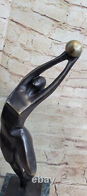 Vtg Abstract Mid Century Modern Brutalist Bronze Basketball Sports Art Sculpture