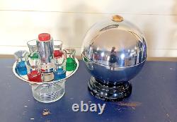 Vtg Atomic MCM Mid Century Century Beverage Ball Decanter Chrome Glass Bowler