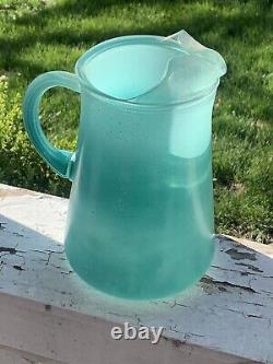 Vtg MID Century Blendo Turquoise Ice Tea Pitcher & Multi Colored Glasses (18d)