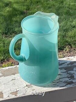 Vtg MID Century Blendo Turquoise Ice Tea Pitcher & Multi Colored Glasses (18d)