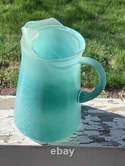 Vtg MID Century Blendo Turquoise Ice Tea Pitcher & Multi Colored Glasses (18d)