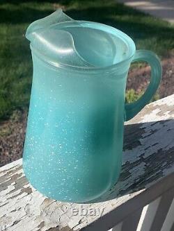 Vtg MID Century Blendo Turquoise Ice Tea Pitcher & Multi Colored Glasses (18d)