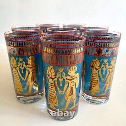 Vtg MID Century Modern Rare Egyptian Revival Gold Leaf Highball Glasses Set Of 8