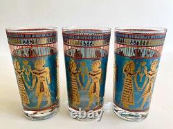 Vtg MID Century Modern Rare Egyptian Revival Gold Leaf Highball Glasses Set Of 8