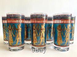 Vtg MID Century Modern Rare Egyptian Revival Gold Leaf Highball Glasses Set Of 8