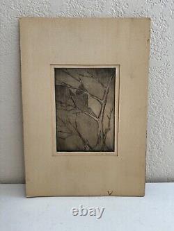 Vtg Mid Century 1957 William Ford Signed Etching Print Dusk of Tree & Buildings