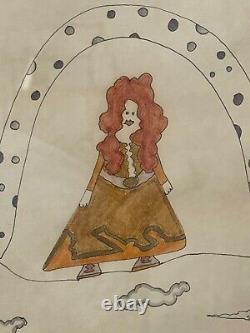 Vtg Mid Century 1973 Signed Michael Anton Bruckdorfer Drawing Woman with Red Hair