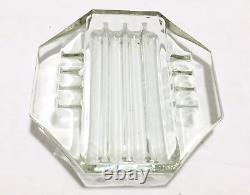 Vtg Mid Century ART DECO Heavy Crystal Clear Art Glass Ashtray Octagon 8 Sided