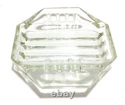 Vtg Mid Century ART DECO Heavy Crystal Clear Art Glass Ashtray Octagon 8 Sided