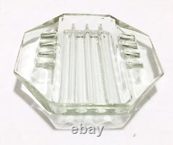 Vtg Mid Century ART DECO Heavy Crystal Clear Art Glass Ashtray Octagon 8 Sided