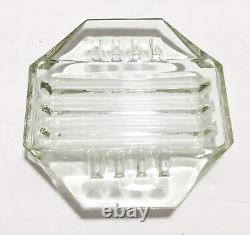 Vtg Mid Century ART DECO Heavy Crystal Clear Art Glass Ashtray Octagon 8 Sided