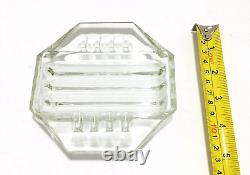 Vtg Mid Century ART DECO Heavy Crystal Clear Art Glass Ashtray Octagon 8 Sided