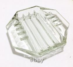 Vtg Mid Century ART DECO Heavy Crystal Clear Art Glass Ashtray Octagon 8 Sided