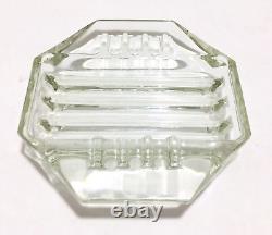 Vtg Mid Century ART DECO Heavy Crystal Clear Art Glass Ashtray Octagon 8 Sided