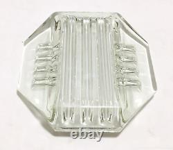 Vtg Mid Century ART DECO Heavy Crystal Clear Art Glass Ashtray Octagon 8 Sided