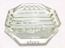 Vtg Mid Century ART DECO Heavy Crystal Clear Art Glass Ashtray Octagon 8 Sided