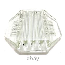 Vtg Mid Century ART DECO Heavy Crystal Clear Art Glass Ashtray Octagon 8 Sided