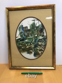 Vtg Mid Century Abstract Cubist Landscape Framed Signed MS Getto