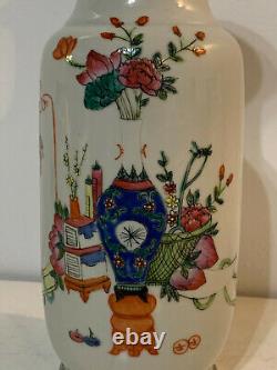 Vtg Mid Century Chinese Porcelain Vase Auspicious Vase & Floral Dec. Kangxi Mark