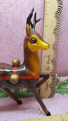 Vtg Mid Century Christmas Rudolph REINDEER W Jingle Bells 9 IN tall Plastic