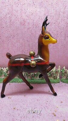 Vtg Mid Century Christmas Rudolph REINDEER W Jingle Bells 9 IN tall Plastic