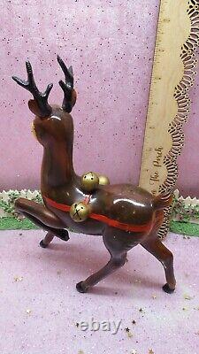 Vtg Mid Century Christmas Rudolph REINDEER W Jingle Bells 9 IN tall Plastic