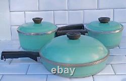 Vtg Mid Century Club Aqua Teal Turquoise Blue Cast Aluminum Cookware Set Of 6