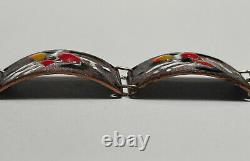 Vtg Mid Century Colorful MODERNIST Enamel Copper Panel Bracelet Artisan Signed