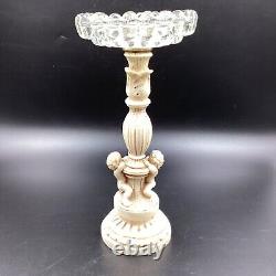 Vtg Mid Century Hollywood Regency Novelty Resin Cherub 10 Glass Ashtray Stand