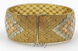 Vtg Mid-Century Italian Heavy 18K Tri-Color Wide Flat Link Bracelet 7 5/8 87gm