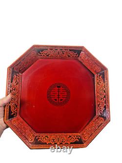 Vtg Mid Century Korean Octagon Pagoda Nesting Trays Lacquered Orange