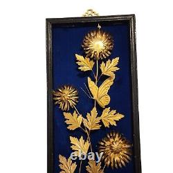 Vtg Mid Century MCM Asian 3-D Framed Metalware & Velvet Wall Art Floral Birds