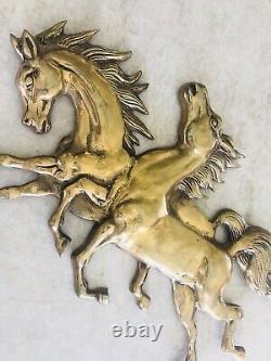 Vtg Mid Century Mod 20x15 Horses Running Brass Art Sculpture Wall Plaque