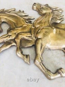 Vtg Mid Century Mod 20x15 Horses Running Brass Art Sculpture Wall Plaque