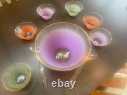 Vtg Mid Century Modern BLENDO, 11 Piece Frosted Ombre Glass Salad Bowl Set